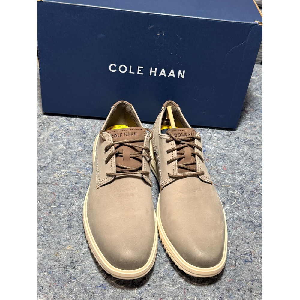 Cole Haan Grand Plus Plain Toe Oxford Mens 9 Stone Grey Leather Shoes C39823 NEW